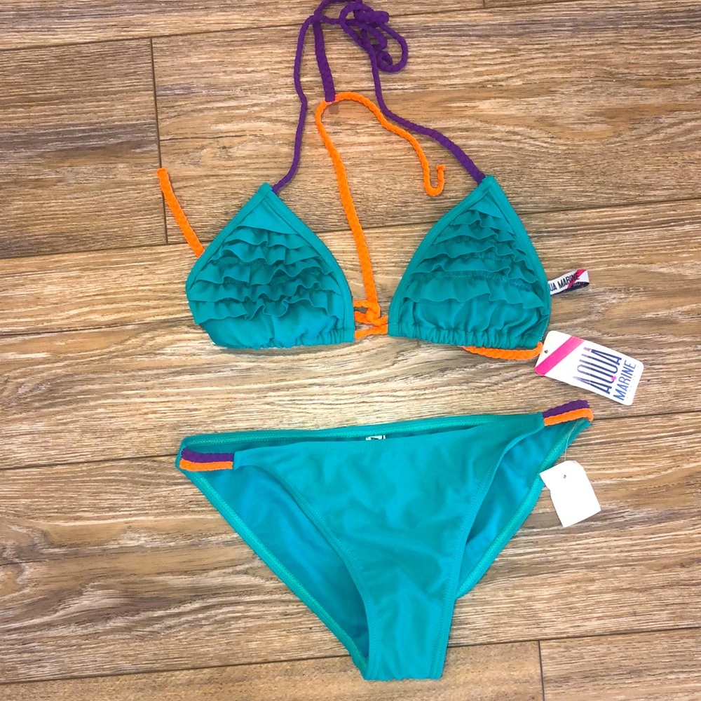 NWT Aqua Marine String Bikini Size Medium Teal Purple and Orange